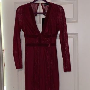 Plunge neck open back dress